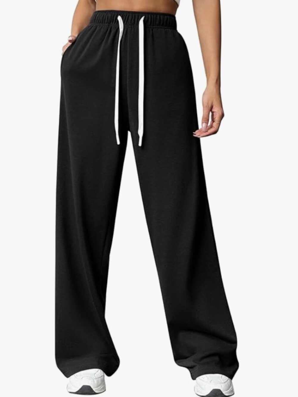 Wide Leg Sweat Pants for Women- High Waisted